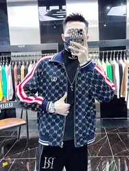 Men's alphabet casual jacket trendy brand fashion versatile 2024 autumn new stand-up collar trendy jacket men