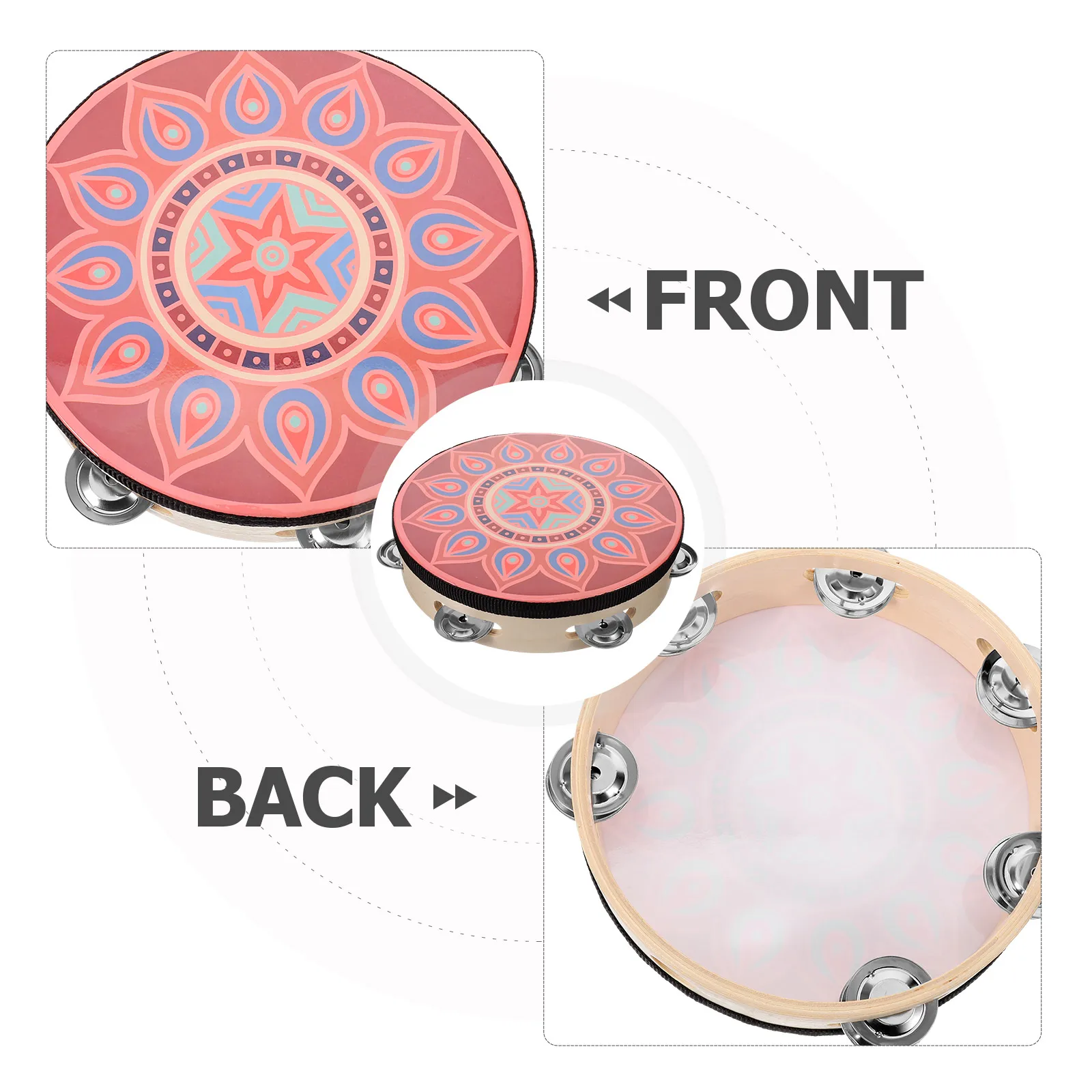 

8 Inch Hand Drum Single Row Tambourine Stainless Steel Wood Material Percussion Instrument for Dance Kids Adults