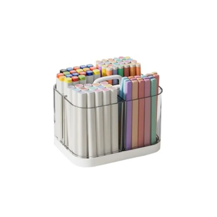 

Small Plastic Portable Caddy with Handle, Stackable Pen Holder 4 Compartments, Clear Pencil Organizer for Art Supplies, Crafts,