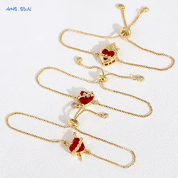 SUNSLL Red Sacred Heart Of Jesus Cross Cubic Zircon Chain Bracelets For Women Men Trendy Gold Plated Religious Jewelry Gifts