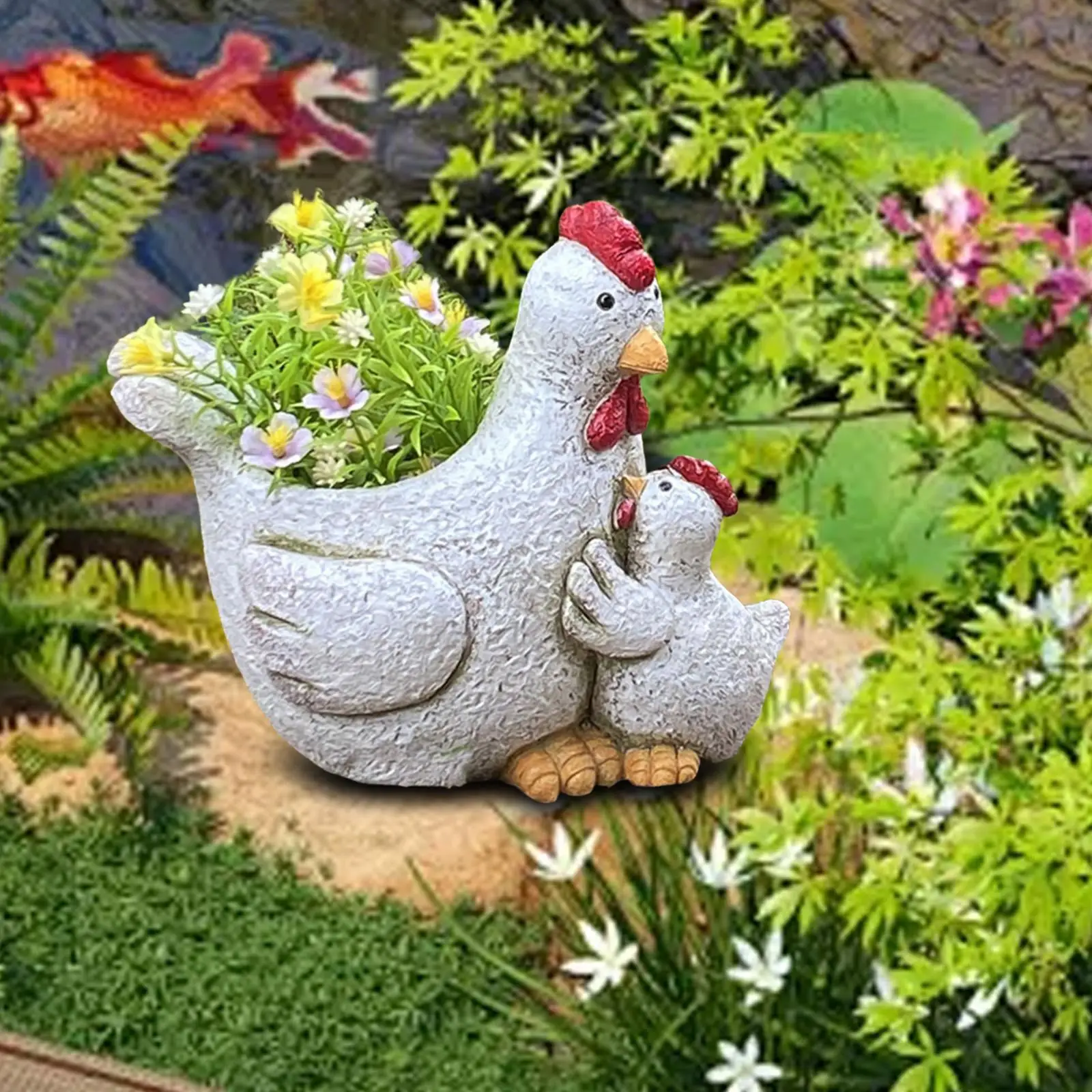 Flower Pot Resin Chicken Statue Chicken Planter Outdoor Plant Flower Pot for Backyard Dried Flower Tabletop Garden Indoor Plants