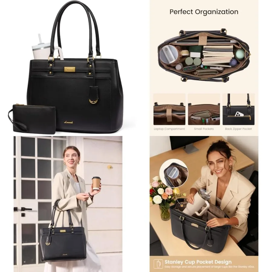 

Laptop Tote Bag for Women, 17.3 Inch Waterproof Leather Work Computer Bag, Business Office Briefcase Shoulder Handbag Purse Gif