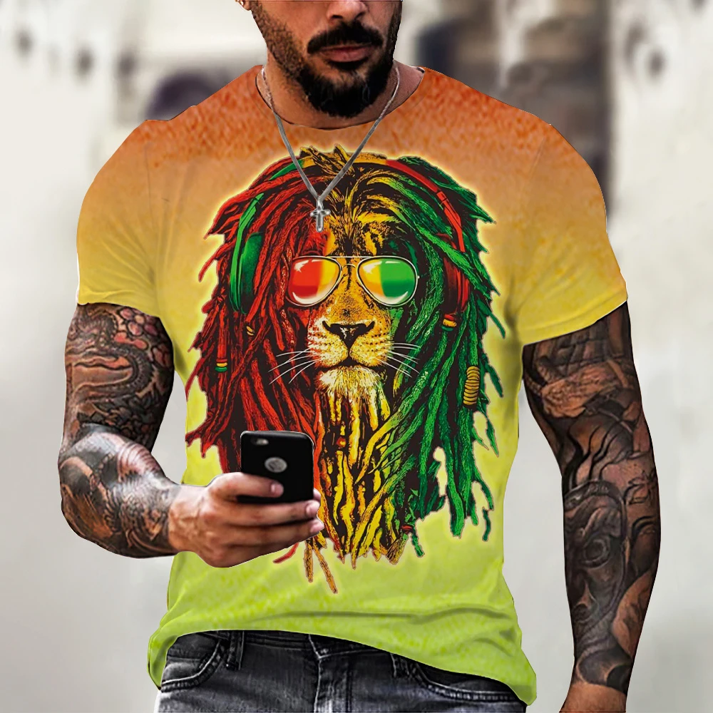 

2025 Men's T-Shirt Retro 3D Lion Print T Shirt Short Sleeve Men's T-Shirts Crew Neck Man T Shirt Streetwear Tops Male Clothing
