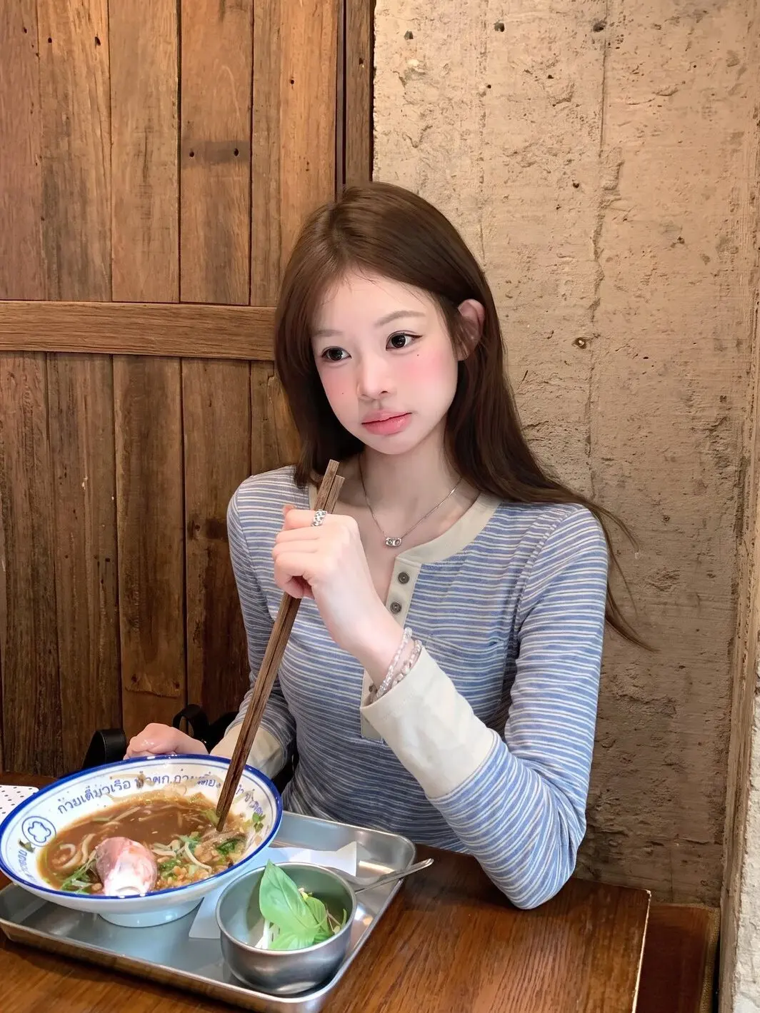 FEMALEPILOT Korean Style Light Blue Striped Long Sleeve T-Shirt Women's Simple Versatile Semi-Open Collar Top Casual Fashion