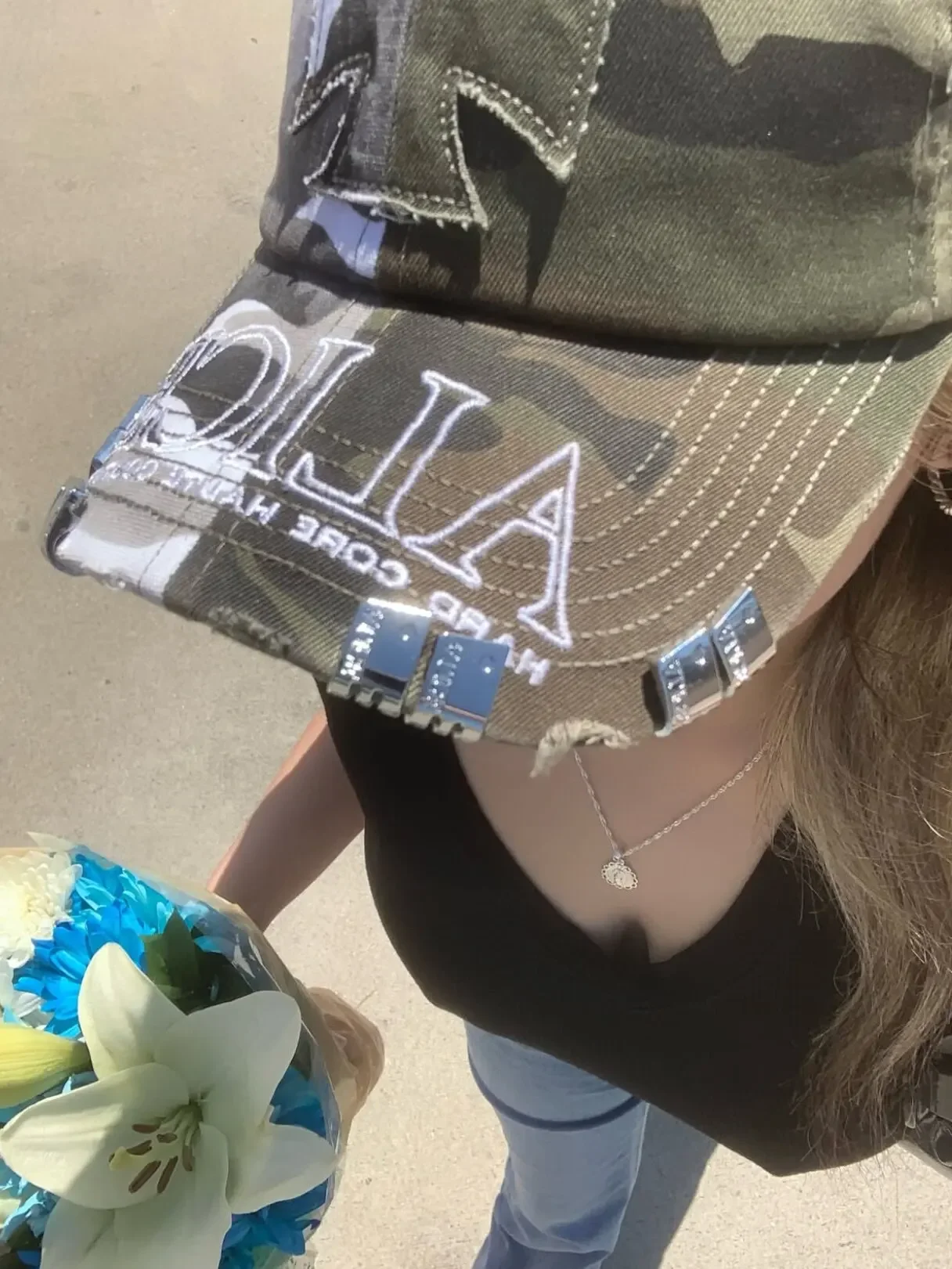 Ali hollywood camouflage splicing washed sticker embroidery cap