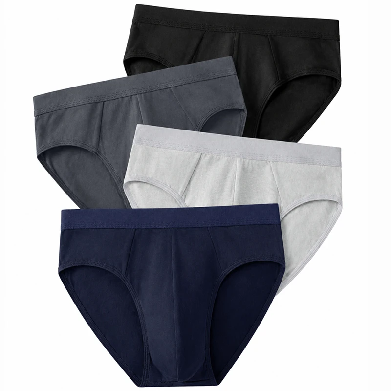 4pcs Male Brief Men Plus Size Panties Solid Color Sexy Underwear Man Mid Waist Underpants Breath Comfortable Panties