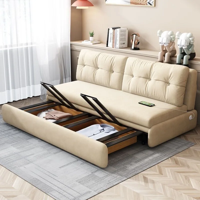 Cream wind foldable armless sofa bed dual-purpose small apartment living room multi-functional pull-out bed
