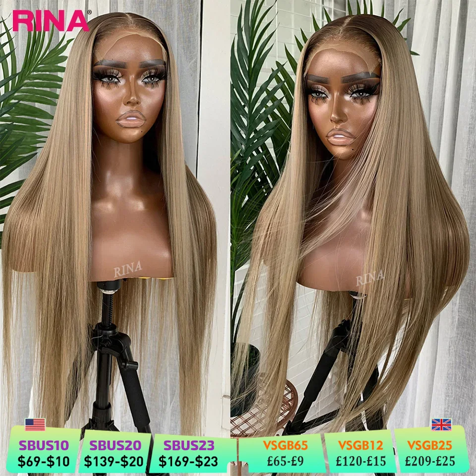 Ombre Blonde 13X6 13X4 Transparent Lace Frontal Wig Straight  Blonde with 1B Roots Wig Human Hair Lace Front Wig 5X5 Closure Wig