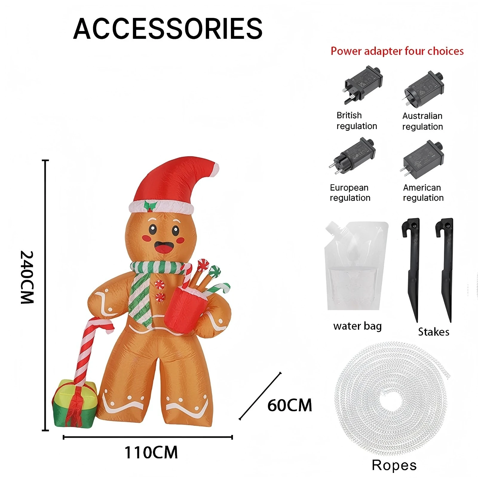 7.87FT LED Light Xmas Inflatable Gingerbread Man Toys Party Decor Home Ornaments Supplies Christmas Yard Lawn Holiday Gifts
