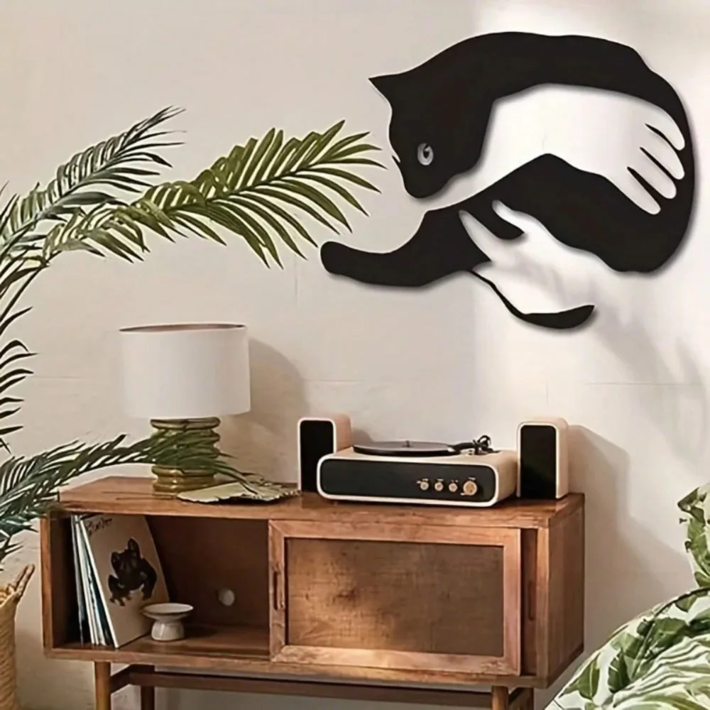 Modern Metal Cat Wall Art Decor Black Silhouette Sculpture Hanging for Home Interior Ornament