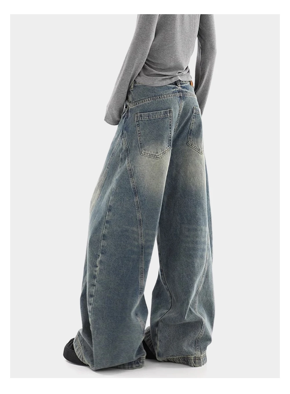 Gespleißte Jeans mit weitem Bein für Herren, gewaschen, Distressed, Retro, High Street, lockere Denim-Hose, Baggy-Hose für Herren – Detail 7