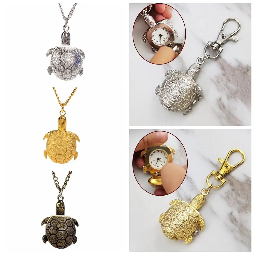 Vintage Alloy Turtle Watch Cartoon Flip Cap Pocket Watch Turtle Shape Necklace Watch Gift