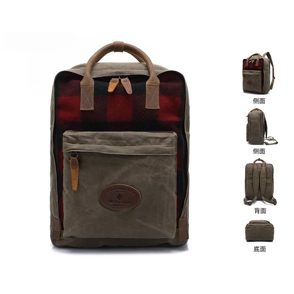 Popular Oil Wax Canvas British Plaid Backpack Men's Large Capacity Thickened Wear-resistant Trend Backpacks for Men