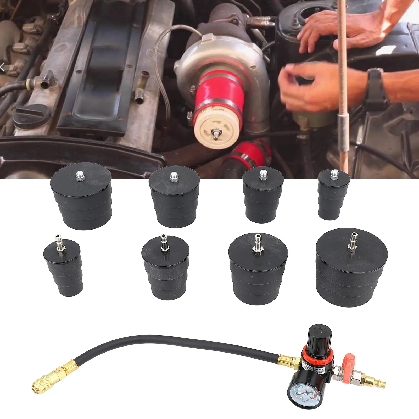 1 Set Turbo Air Pressure Hose Leaks Test Easy Troubleshooting Turbo Leak Pressure Tester Tool with Stepped Adapters for Vehicle