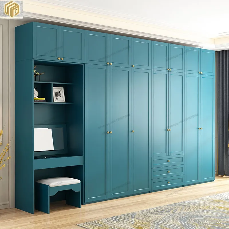 Wardrobe Nordic Light Luxury Modern Simple Home Bedroom Cabinet Economical Overall Four, Five, Six Door Wooden Wardrobe