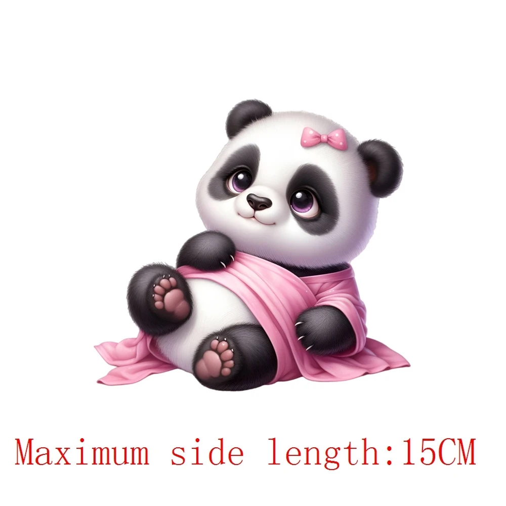 Kid Cute Flower China Panda Iron On Heat Transfer Stickers For Clothes DTF Pinted Vinyl Thermal Appliques Washable T-Shirt Decal