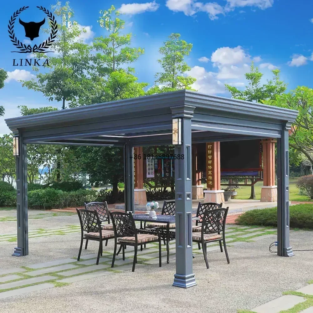 4mx3m OEM Size Waterproof Bioclimatic Outdoor Louvered Pergola Pavilion Awnings Retractable Garden Aluminum Pergolas