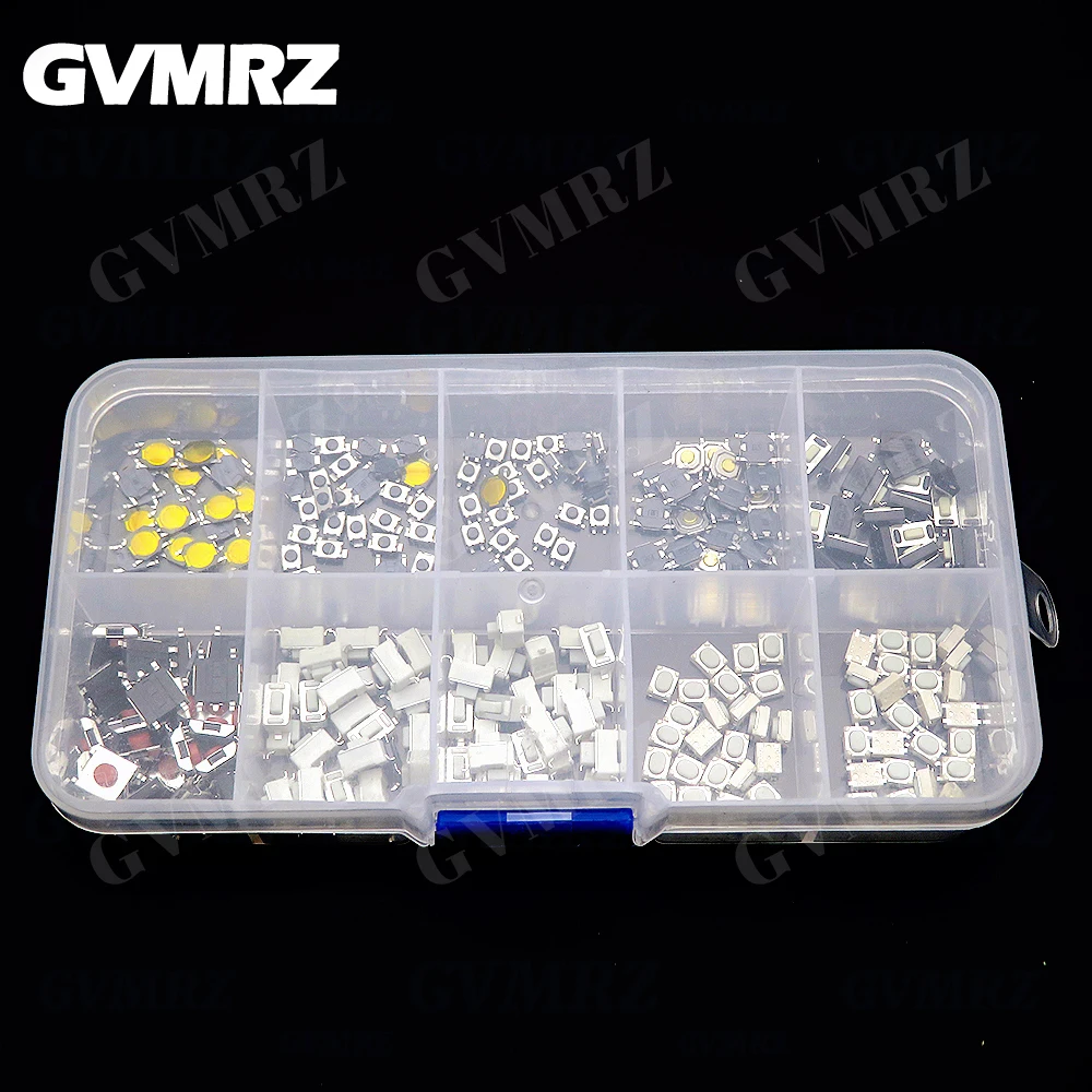250Pcs Micro Tactile Tact Push Button Switch Assorted Kit 2P 4 Pin SMD PCB Momentary Self-reset Car Remote Control Switch Repair
