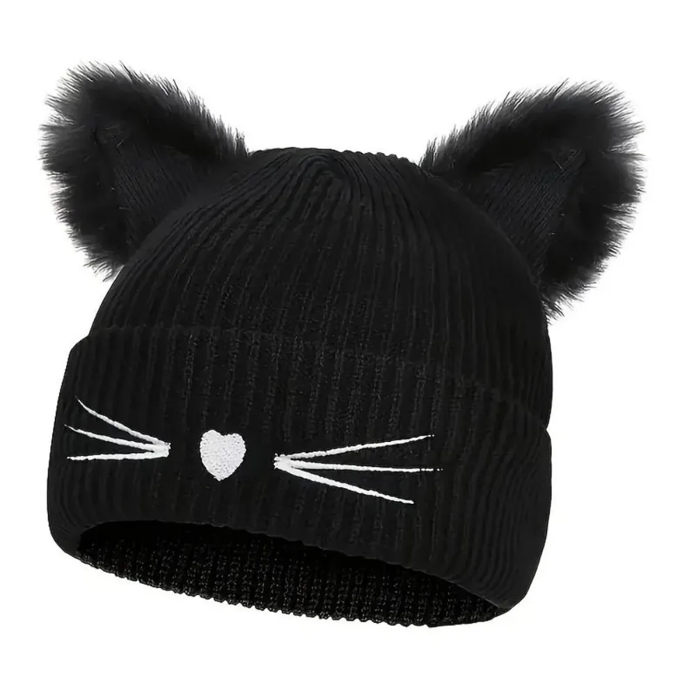 

Fashion Solid Color Knitted Pullover Hat Wool Warm Cat Ears Beanies Coldproof Korean Cold Hat Apparel Accessories