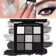 9 Color Eyeshadow Palette Cool Toned Gray&Silver Full Color Range Dual Texture Powder, Highly Pigmented Easy Blend No Fallout