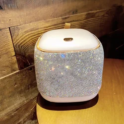 High appearance level plastic desktop trash can artificial diamond-encrusted press small household living room clutter bin desk