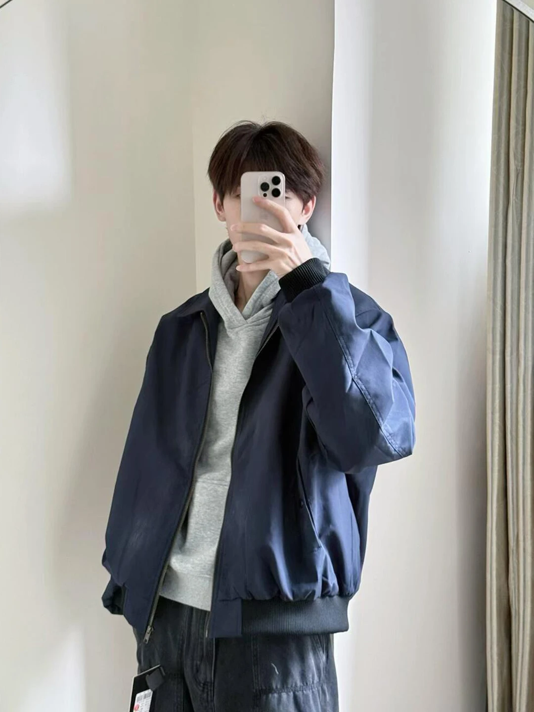 

Cleanfit ort Baseball Sle Jaet Men's Autumnal Vintage Waterproof Blue Coat Youthful Polyester Fiber Long Sve Zipper ...