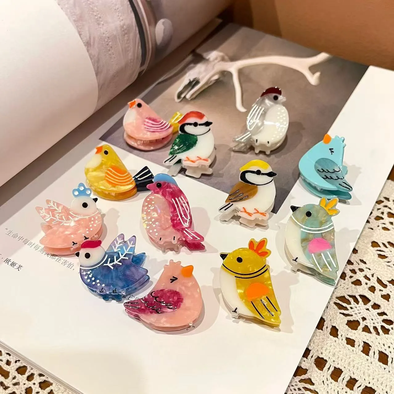 Pinzas de Pelo Mini de Acetato con Forma de Pájaro, Pinzas de Pelo Kawaii con Forma de Tiburón para Mujeres y Niñas, Accesorios para el Cabello