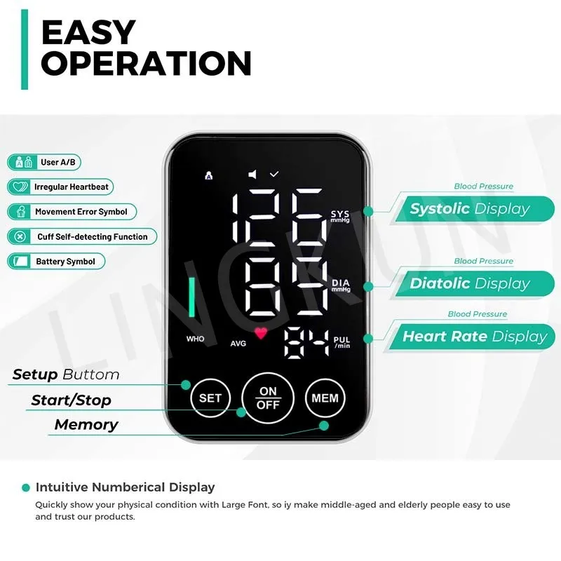New LED Blood Pressure Monitor Big Screen Broadcast Tonometer Digital Arm Tonometer Sphygmomanometer BP Monitor Health Care
