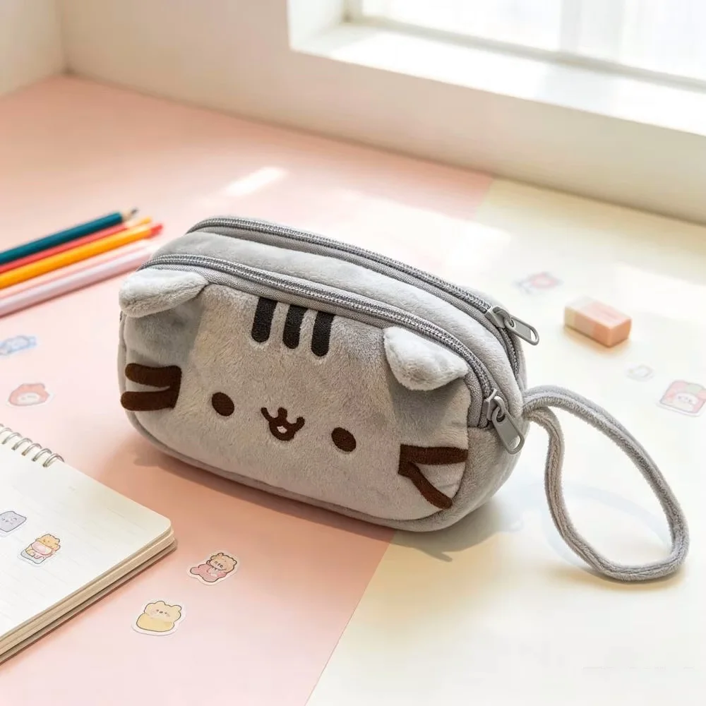 Cartoon Pencil Case Portable Kawaii Cat Makeup Pouch Daily Stationery Storage Organizer Christmas Gift