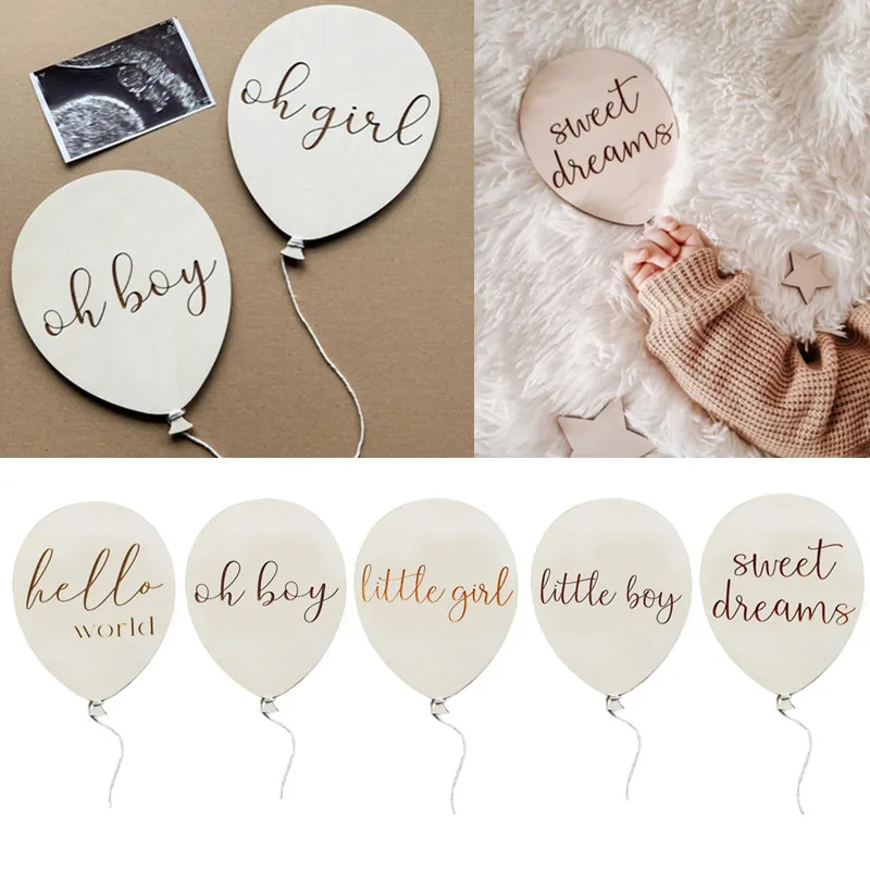 Wooden Baby Milestone Card Newborn Photography Props Wood Balloon Decor Boy Girl Studio Photo Shooting Backdrop Bedroom Decor