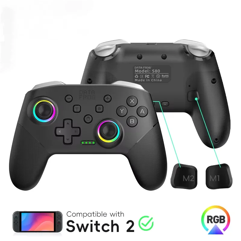 DATA FROG Wireless Gamepad Controller with Turbo Function & Rechargeable 1000mAh Battery for Switch 2 / OLED / Lite Game Console