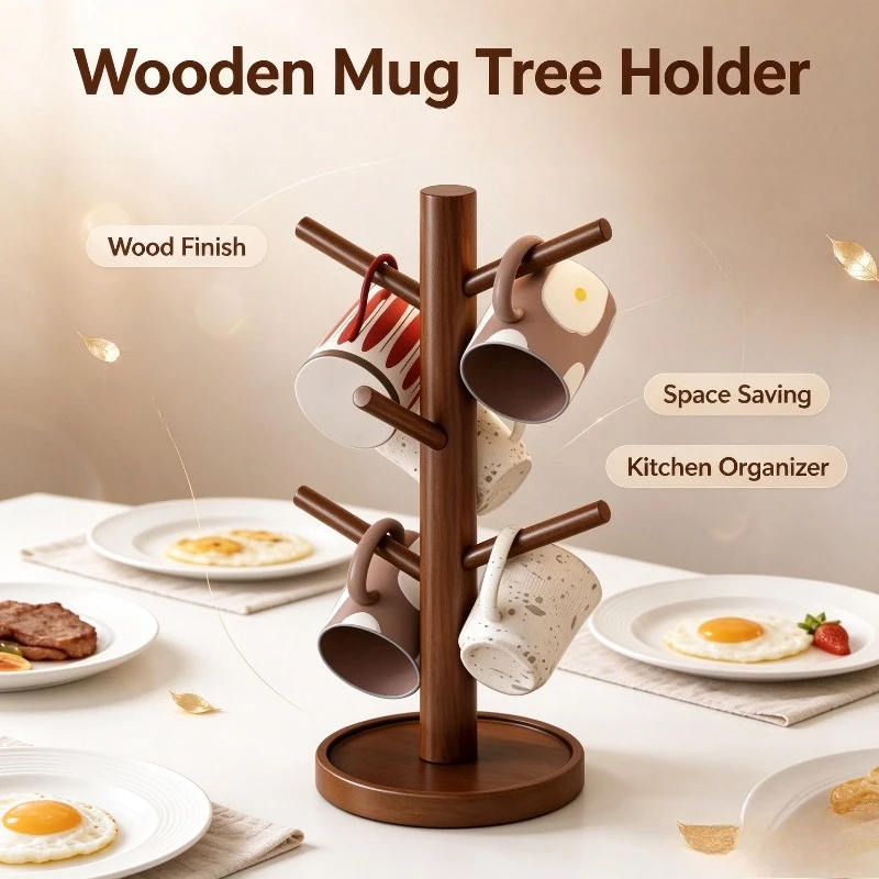 High Grade Desktop Mug Organizer With Drainage Tray Small Cup Storage Rack For Coffee Cups Water Glasses And Teaware