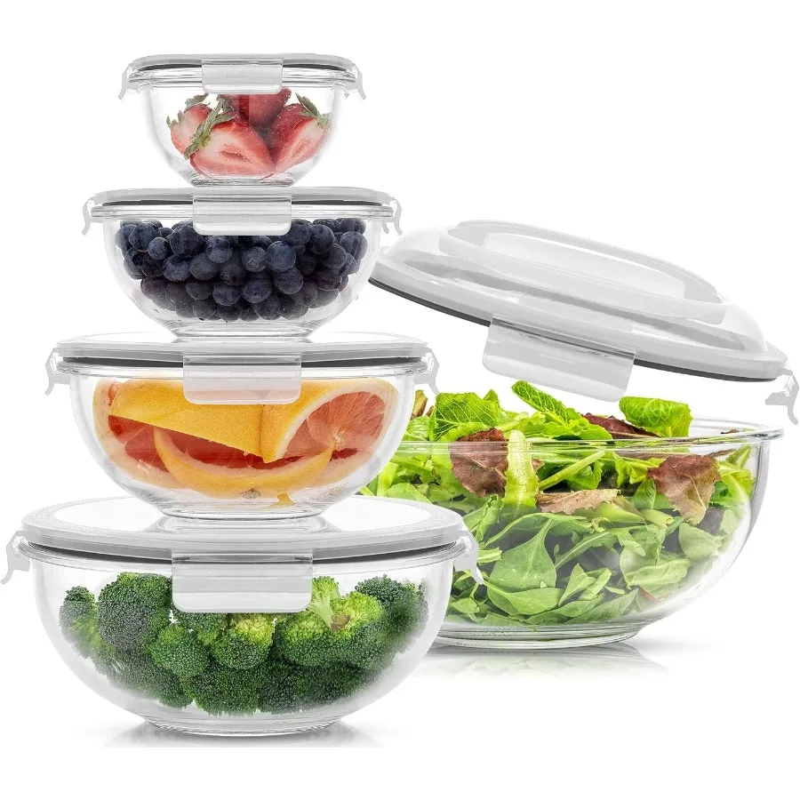 

JoyJolt Kitchen Mixing Bowls 5pc Glass Set with Lids BPA-Free Nesting Bowls for Mixing Cooking Storage and Salad Transparent wi