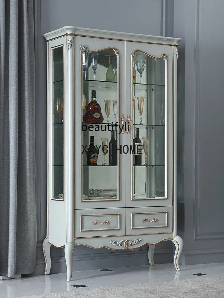 LBX Court French Furniture Double Door Carved 1 M Wine Cabinet Living Room Glass Locker