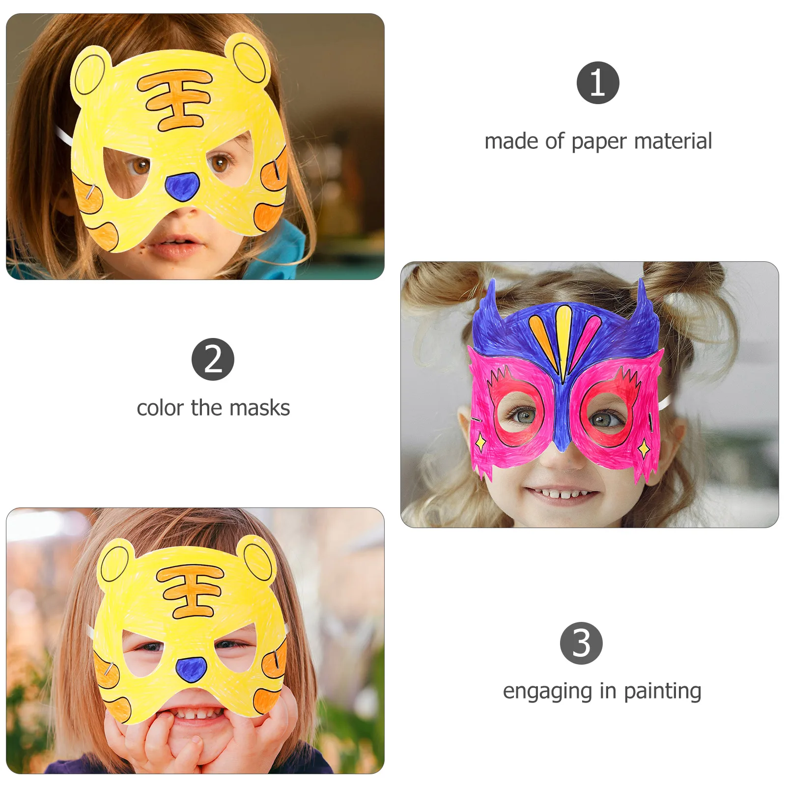 

Cartoon Mask Decoration Party Masks Paper for Kids Handmade Blank DIY White Child