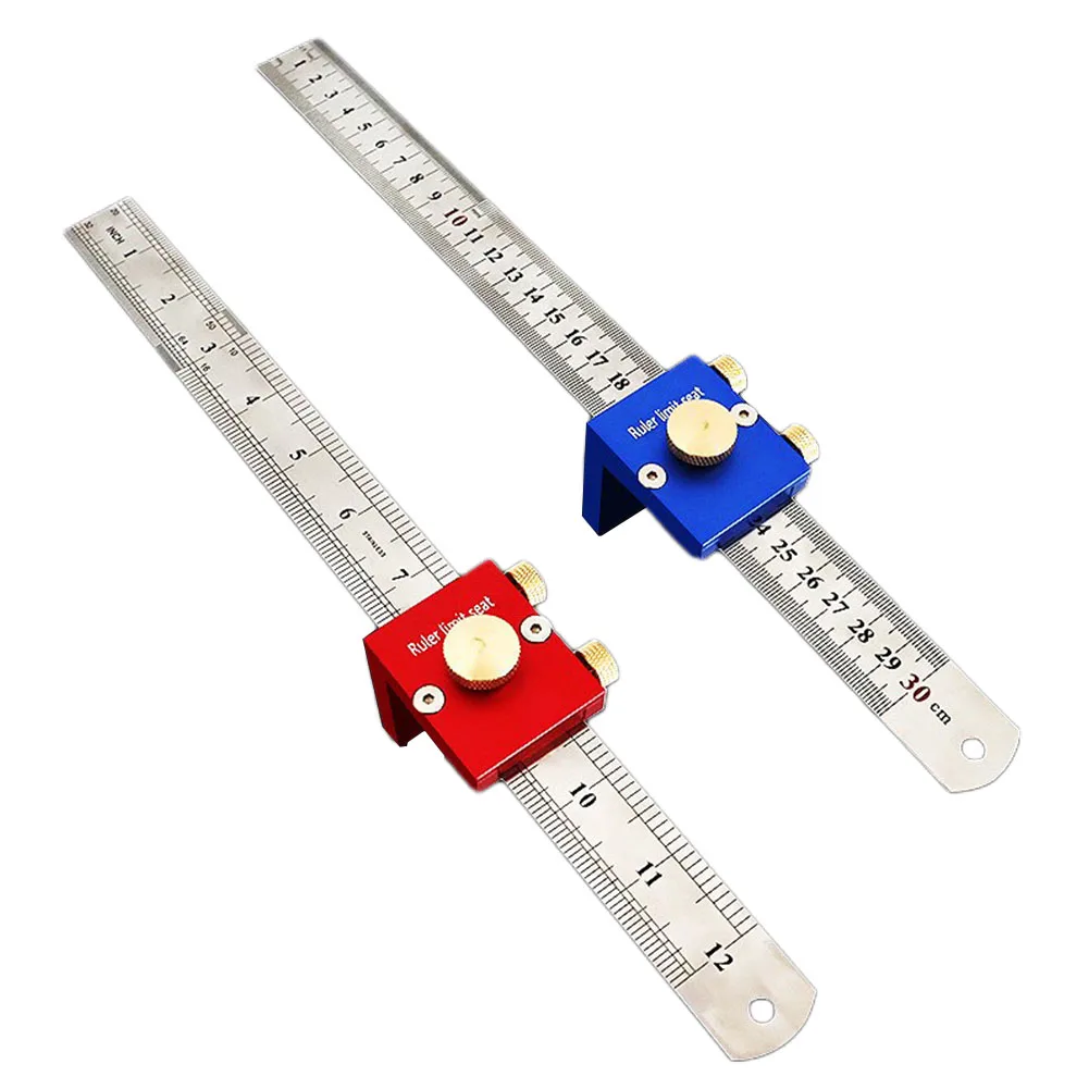 

30cm/12 Inch Scribing Ruler Marking Gauge Adjustable Positioning Block 90 Degrees Measuring Tools Woodworking Marking Ruler