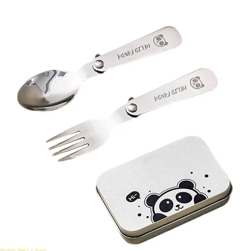 A0KA Outdoor Folding Camping Cutlery Set Fork Spoon Travel Utensils Metal Tableware for Outdoor Picnics Hiking Easy to Clean