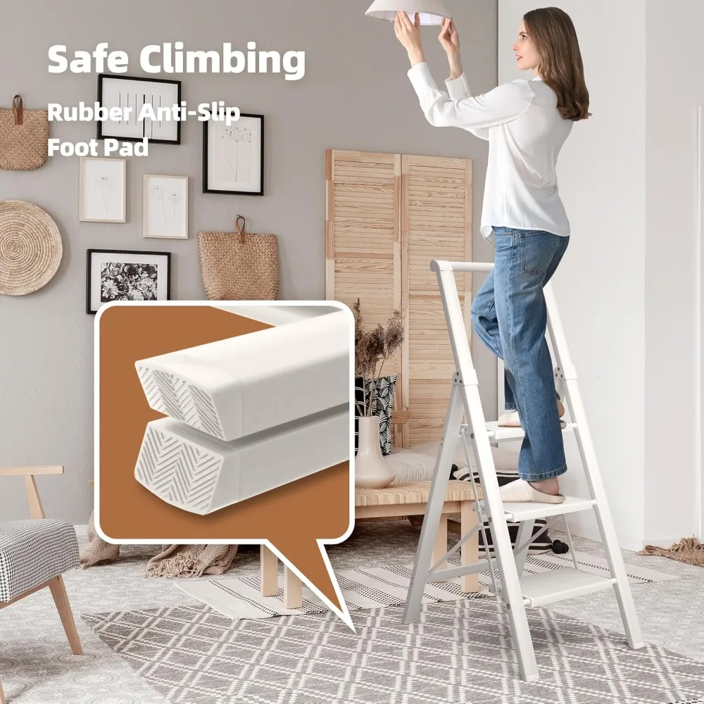 Apex 3-staps opvouwbare aluminium trapladder met handgreep, antislippedaal, capaciteit van 330 lbs, lichtgewicht en draagbaar voor thuis