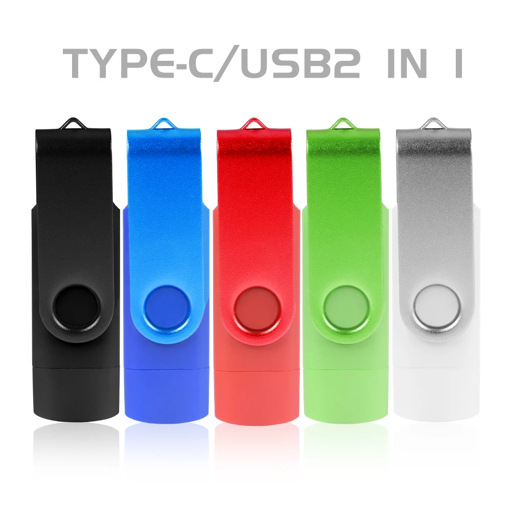 2 in 1 TYPE-C for Mobile Phone USB Flash Drive 128GB Blue Rotatable Memory stick 64GB Green Pen Drive 32gb Black Real Capacity