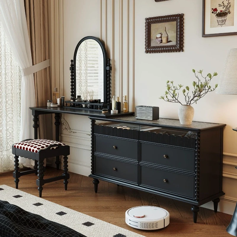 

Dresser, chest, integrated rotatable full solid wood bedroom, storage cabinet, makeup table