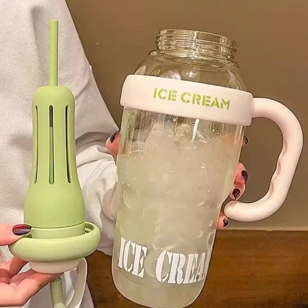 Cute 1200ML Summer Plastic Cup Leakproof with Handle Milky Tea Cup Large Capacity Straw Water Bottle Outdoor Travel