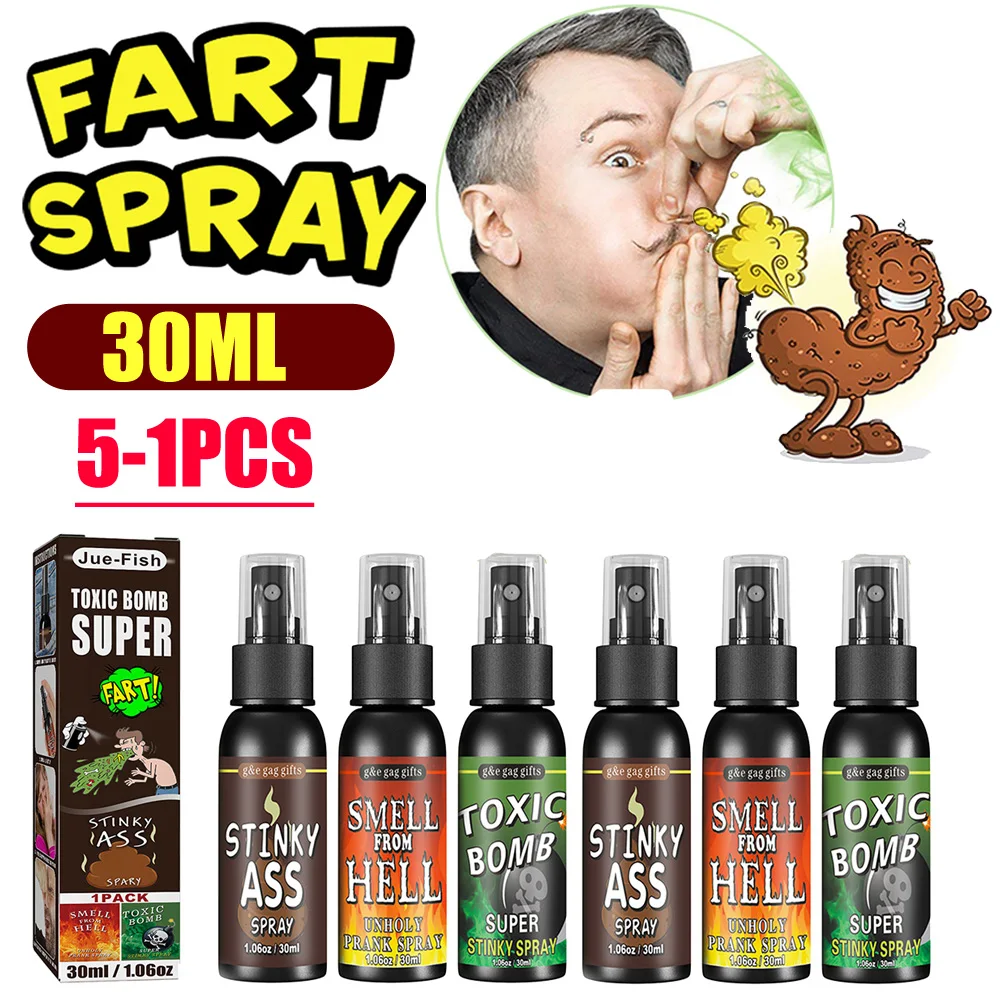 5-1PCS 30ml Fart Gag Spray Prank Joke Plastic Spray Can Stink Party Supplies Stinky Fart for Adults Kids Non Toxic Funny Toys