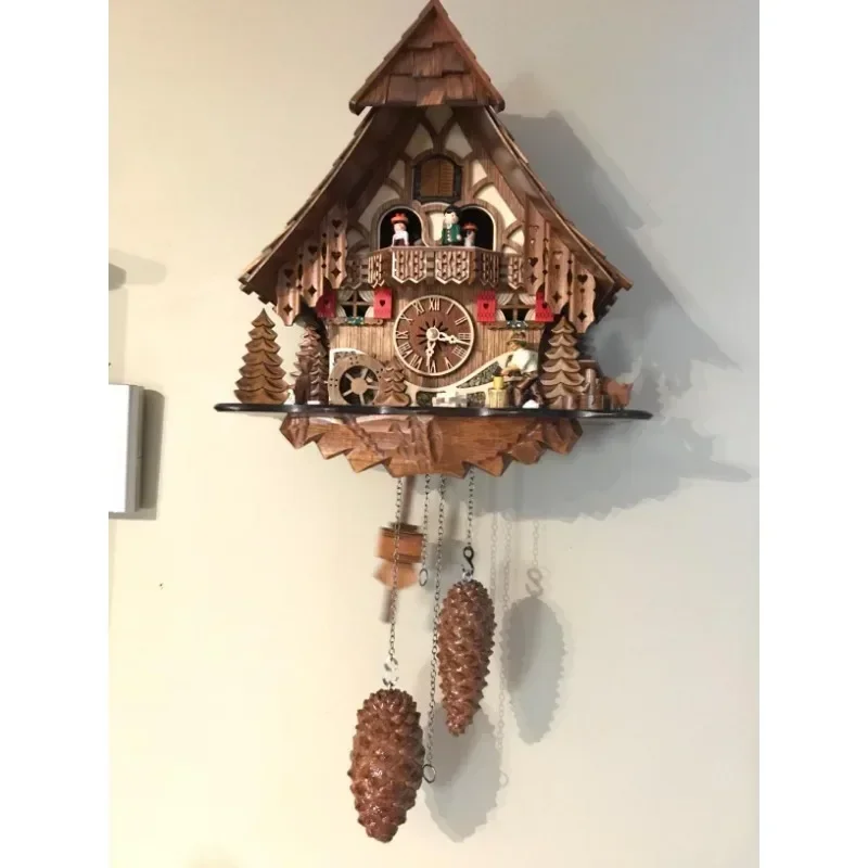 Quartz Cuckoo Clock Black Forest House with Moving Wood Chopper and Mill Wheel, with Music Wall Clock Dining Room Decor