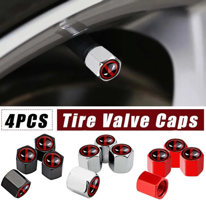 4pcs Anime Cartoon Marvel Deadpool Universal Car Wheel Tire Valve Stem Caps Air Covers for Volkswagen Maserati Mazda KIA Subaru