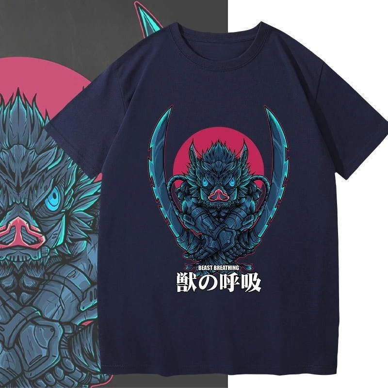 

Ghost Exterminator Blade T-shirt Japanese Anime Peripheral Retro Clothes Mouth Ping Yizuke Joint Short-sleeved Men Pure Top