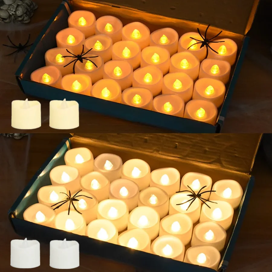 24PCS A Box 2 Types Flameless Led Candle Lights Simulated Electric Candle Wedding Christmas Halloween Party Festival Decoration