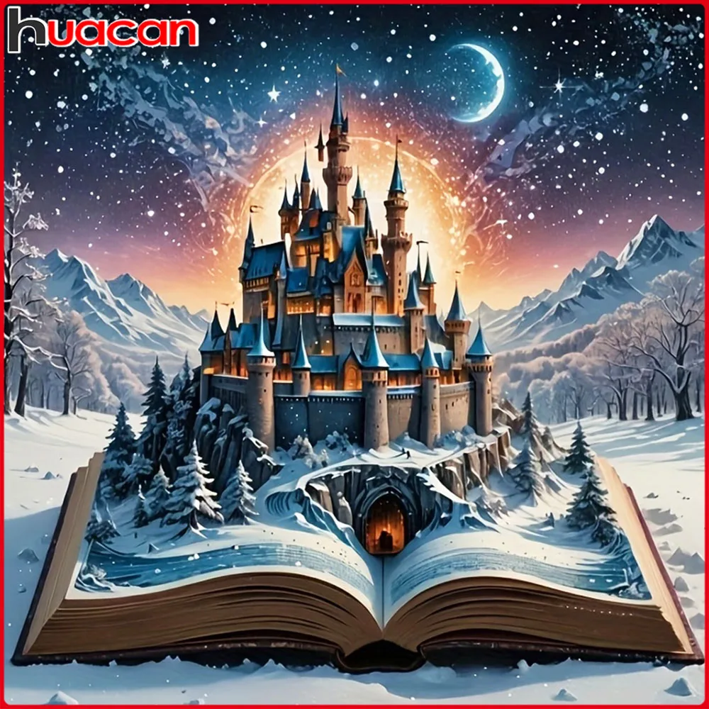 Huacan Diamantgemälde Schloss Mond Winter Diamant Mosaik Landschaft Komplettset Dekorative Gemälde