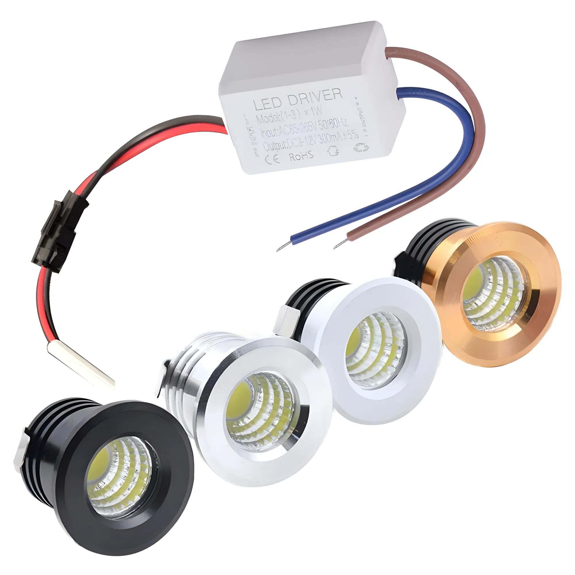 Foco LED empotrable de 12V, 24V, 110V, 230V, agujero de 30mm, luz empotrada COB de 3W con fuente de alimentación, luz para armario de casa, luz para espejo de baño