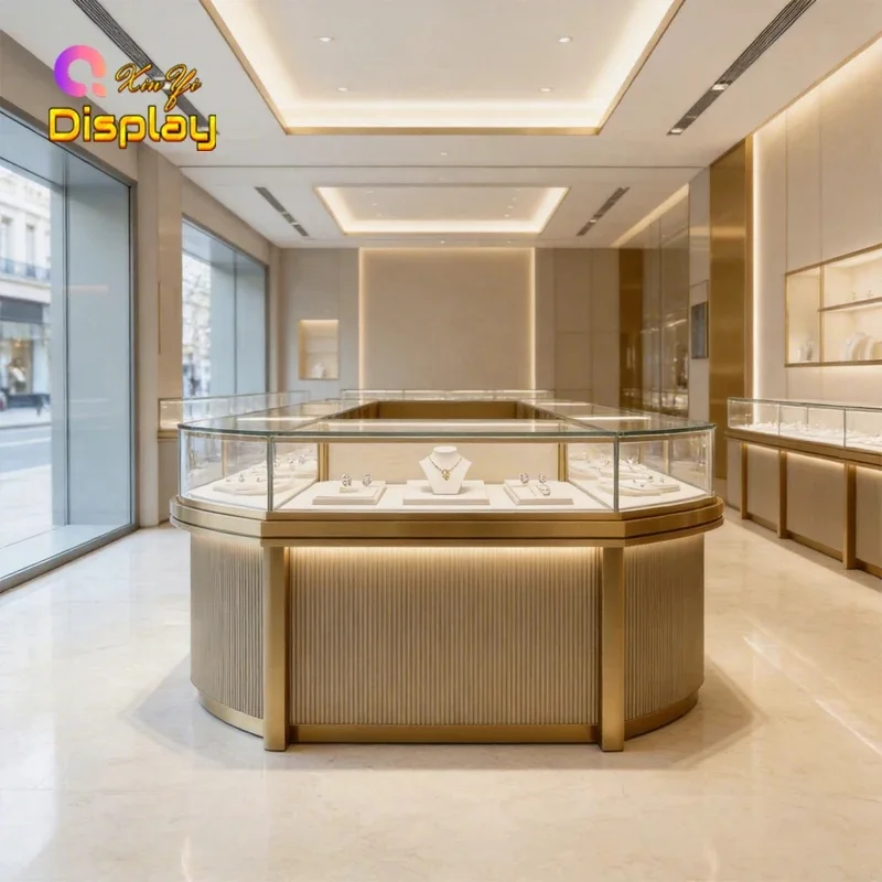 custom.Custom Heavy Duty Eco-Friendly Luxury Modern Jewelry Display Cases LED Glass Showcase High Grade ODM OEM Retail Stor