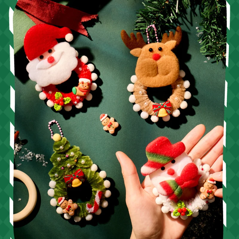 Christmas Pipe Cleaners Set 3D Felt Hanging Charms Christmas Tree Santa Clause Cute Hanging Ornaments for Tree Decorations